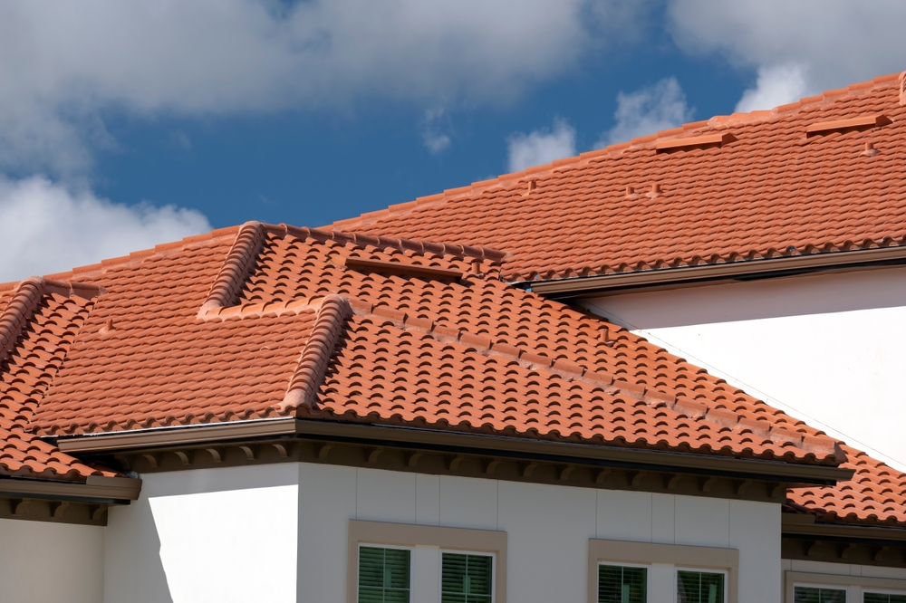 Closeup,Of,House,Rooftop,Covered,With,Ceramic,Shingles.,Tiled,Covering